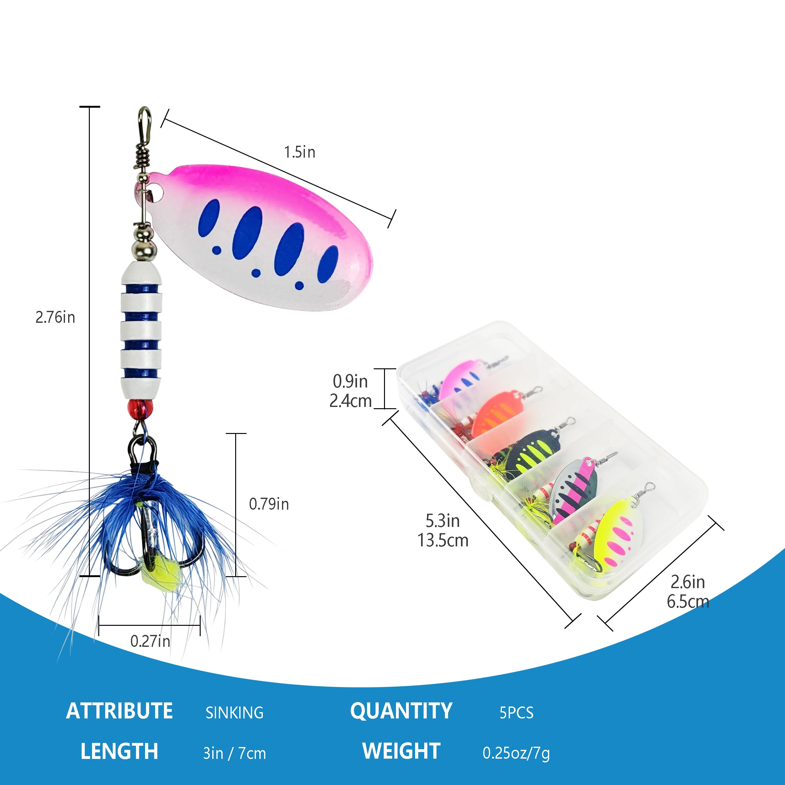 Fishing Lures for Saltwater/Freshwater, Metal Trout Lures for Bass Walleye Pike, 5g Fishing Spoon with Single Hook