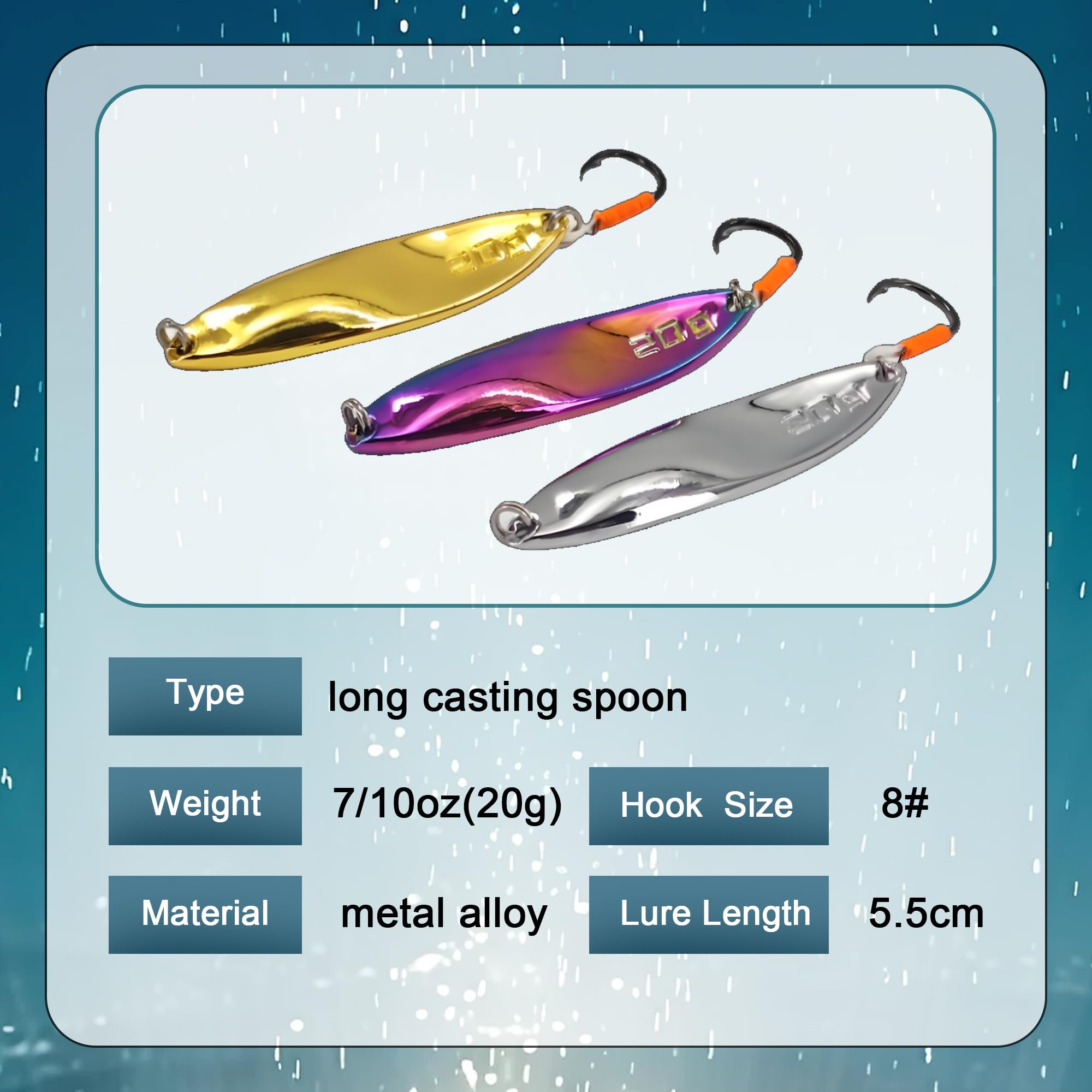 Fishing Lures for Saltwater/Freshwater, Metal Trout Lures for Bass Walleye Pike, 5g Fishing Spoon with Single Hook