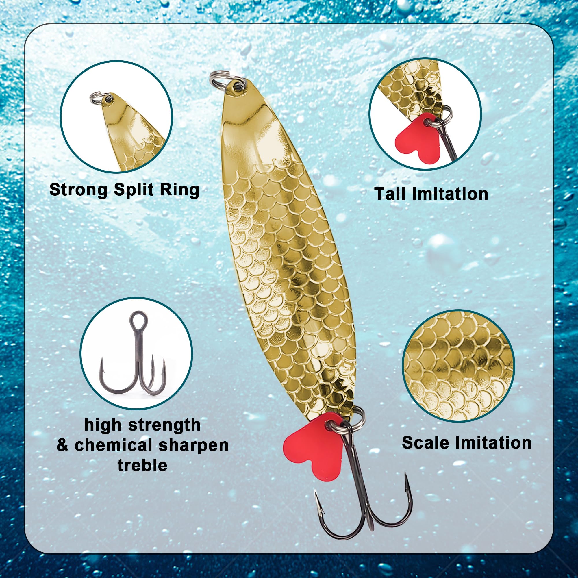 Fishing Lures for Saltwater/Freshwater, Metal Trout Lures for Bass Walleye Pike, 5g Fishing Spoon with Single Hook