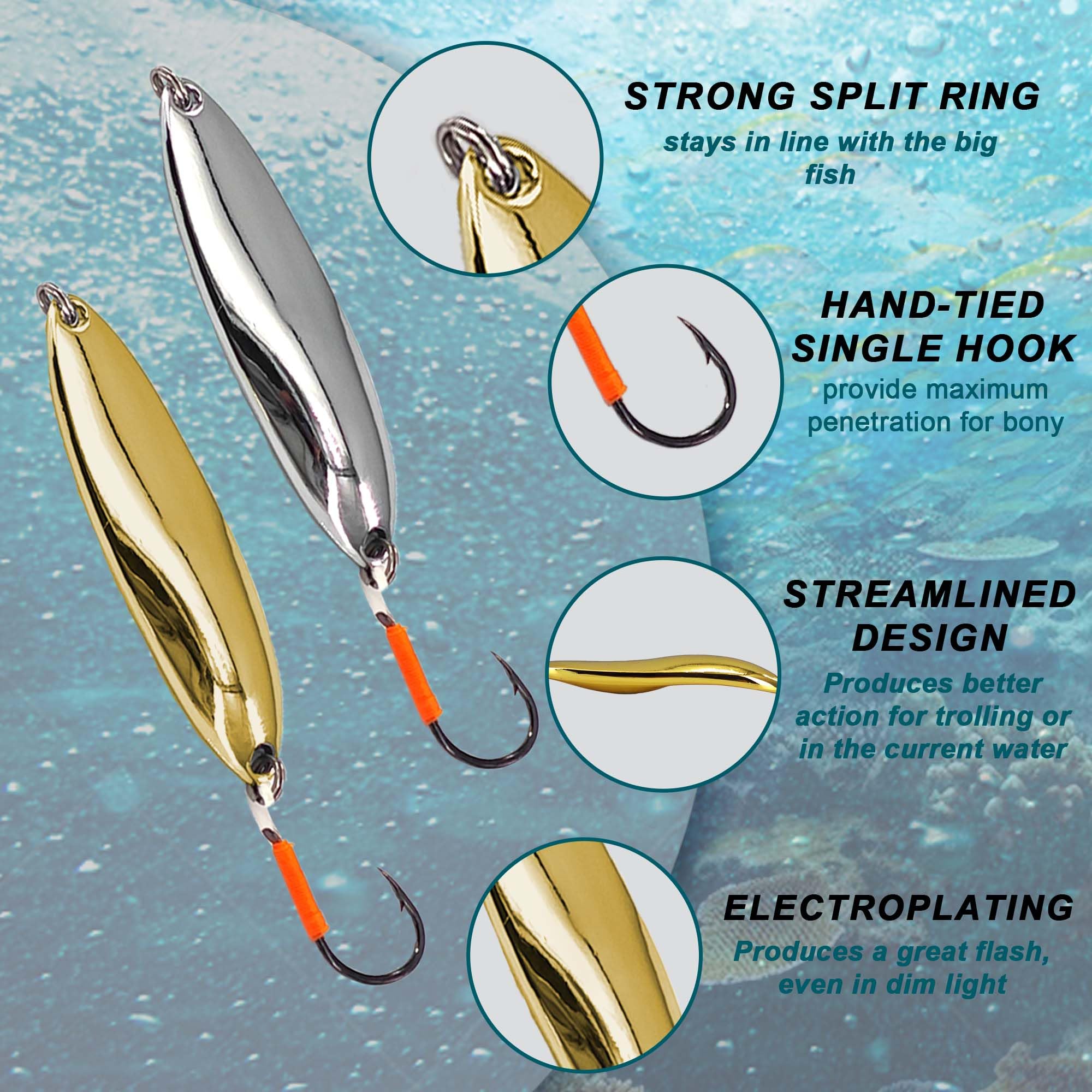 Fishing Lures for Saltwater/Freshwater, Metal Trout Lures for Bass Walleye Pike, 5g Fishing Spoon with Single Hook