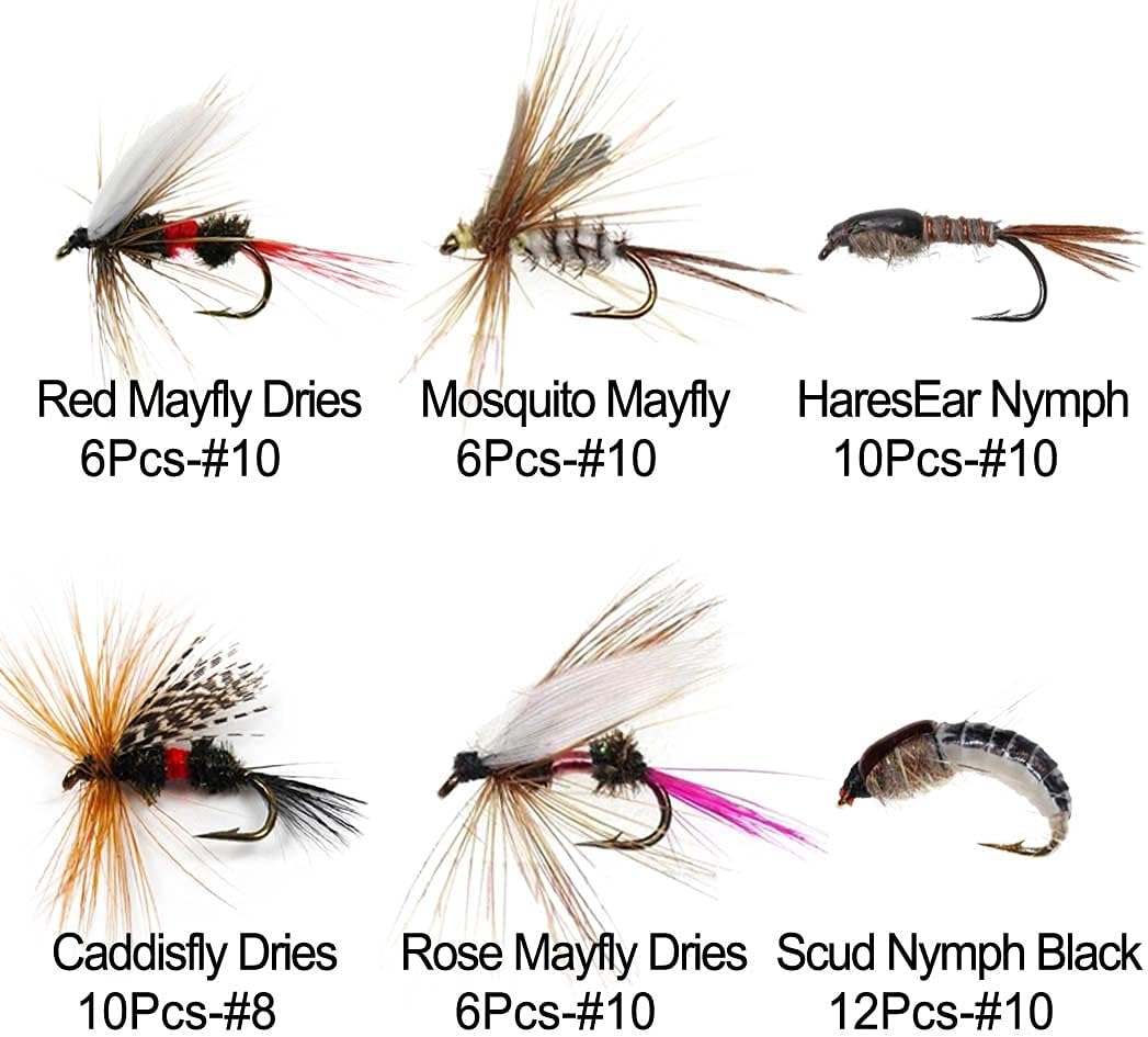Handmade Fly Fishing Kit, 50/114 Pcs with Dry/Wet Flies, Streamers, Fly Assortment for Trout &amp; Bass Fishing - 50 Pcs/Set, 6 Mixed Styles