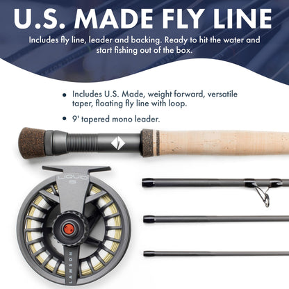 LAMSON | Liquid Combo Fly Fishing Rod and Reel Pre Spooled | Cordura Travel Tube &amp; Padded Reel Case | U.S. Made Fly line | Medium Fast Action 9 Foot 4-Piece | 5wt + 8wt with Fighting Butt