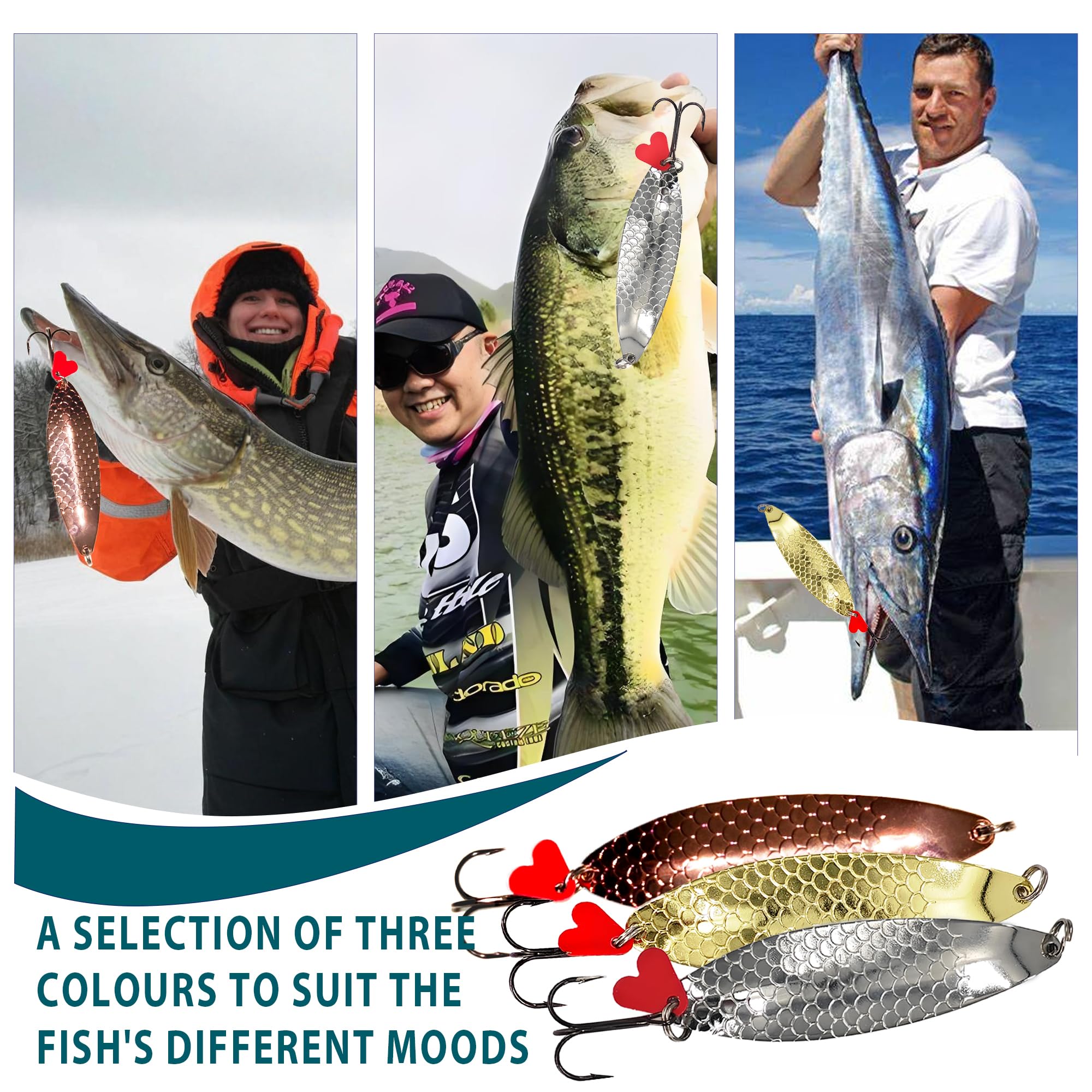 Fishing Lures for Saltwater/Freshwater, Metal Trout Lures for Bass Walleye Pike, 5g Fishing Spoon with Single Hook