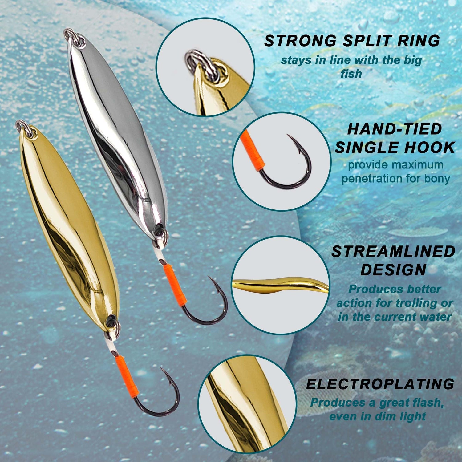 Fishing Lures for Saltwater/Freshwater, Metal Trout Lures for Bass Walleye Pike, 5g Fishing Spoon with Single Hook